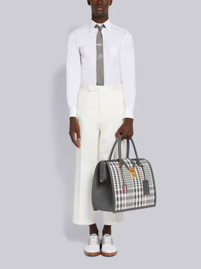 Satin Stitch Floral Applique Classic Fit Shirt White Men Thom Browne Shirting