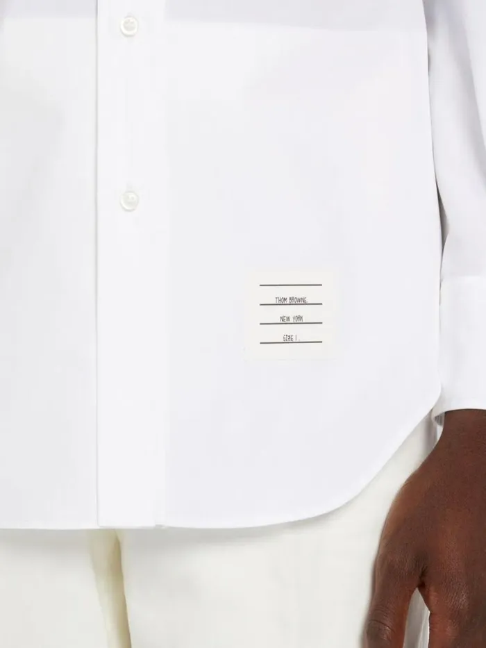 Satin Stitch Floral Applique Classic Fit Shirt White Men Thom Browne Shirting