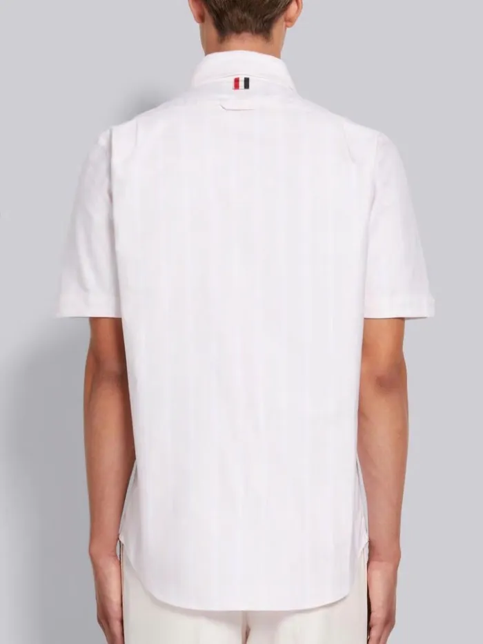 Satin Stitch Floral Applique Straight Fit Short Sleeve Shirt Light Pink Men Thom Browne Shirting