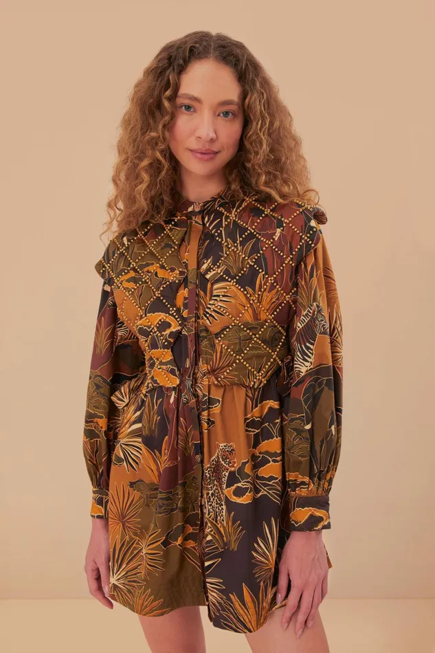 Savana Dream Caramel Matelasse Yoke Mini Dress Women FARM Rio Mini Dresses
