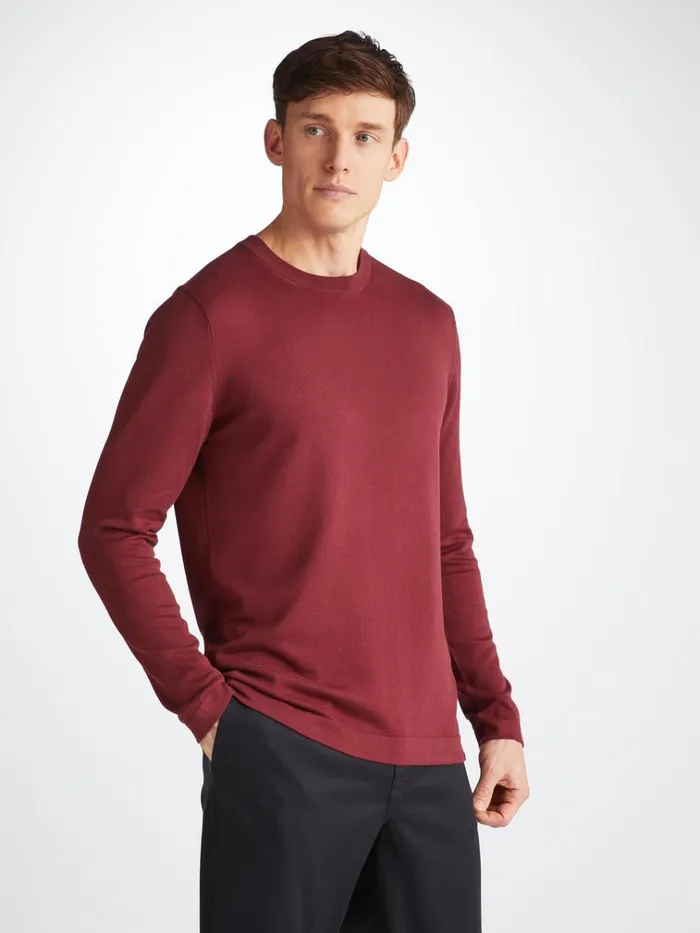 Sea Island Cotton Sweaters Men Derek Rose Sweater Jacob Sea Island Cotton Burgundy