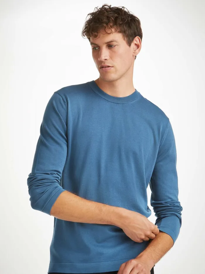 Sea Island Cotton Sweaters Men Derek Rose Sweater Jacob Sea Island Storm Blue