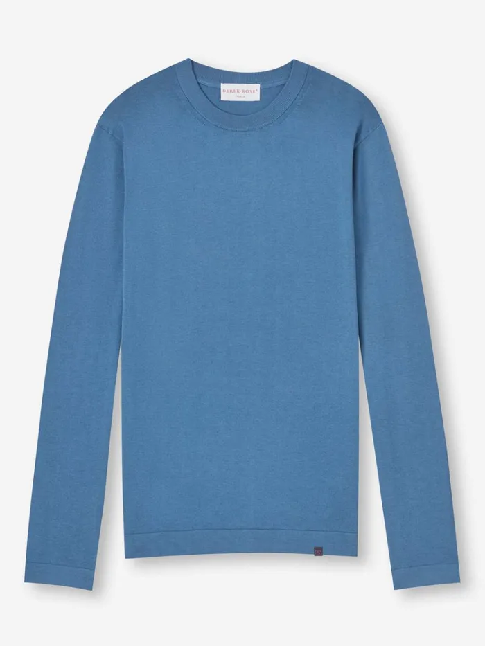 Sea Island Cotton Sweaters Men Derek Rose Sweater Jacob Sea Island Storm Blue