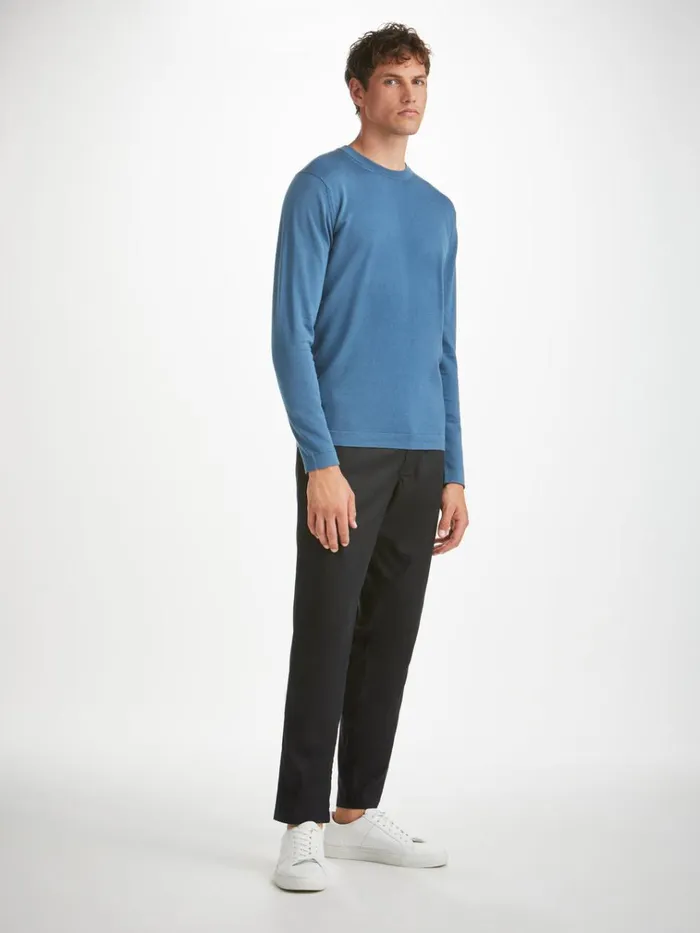 Sea Island Cotton Sweaters Men Derek Rose Sweater Jacob Sea Island Storm Blue