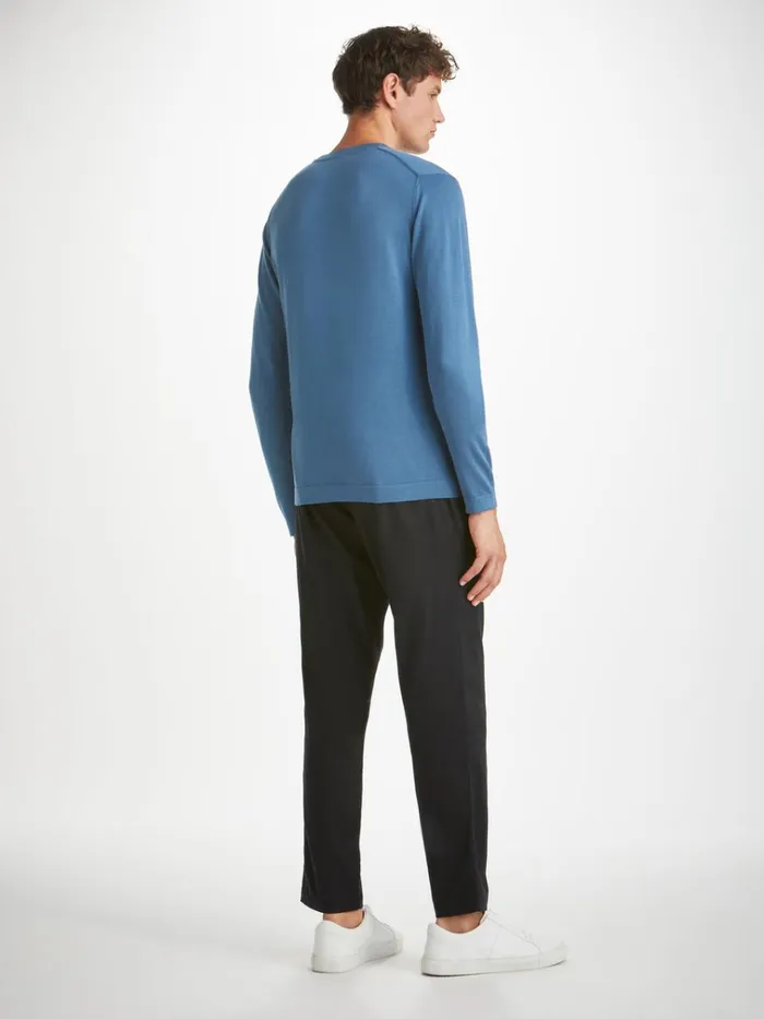 Sea Island Cotton Sweaters Men Derek Rose Sweater Jacob Sea Island Storm Blue