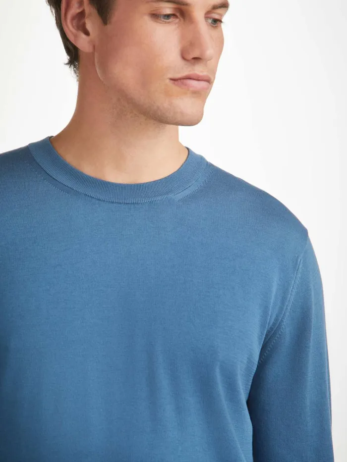 Sea Island Cotton Sweaters Men Derek Rose Sweater Jacob Sea Island Storm Blue