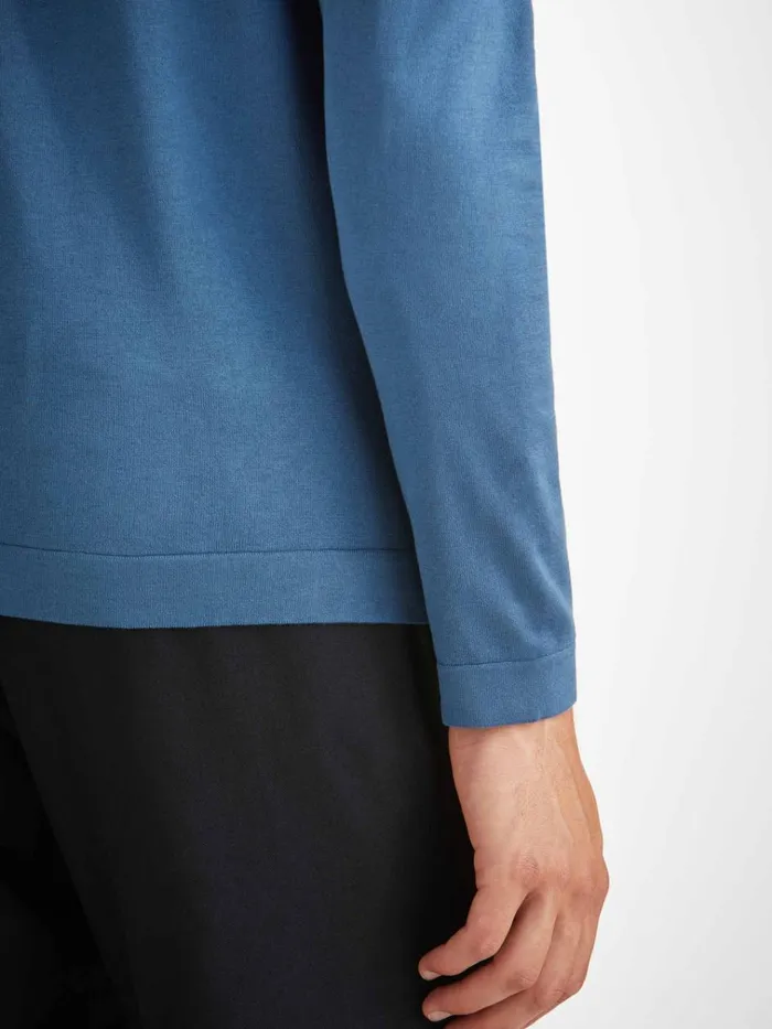 Sea Island Cotton Sweaters Men Derek Rose Sweater Jacob Sea Island Storm Blue