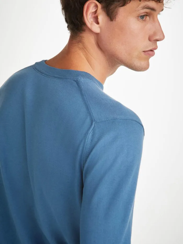 Sea Island Cotton Sweaters Men Derek Rose Sweater Jacob Sea Island Storm Blue