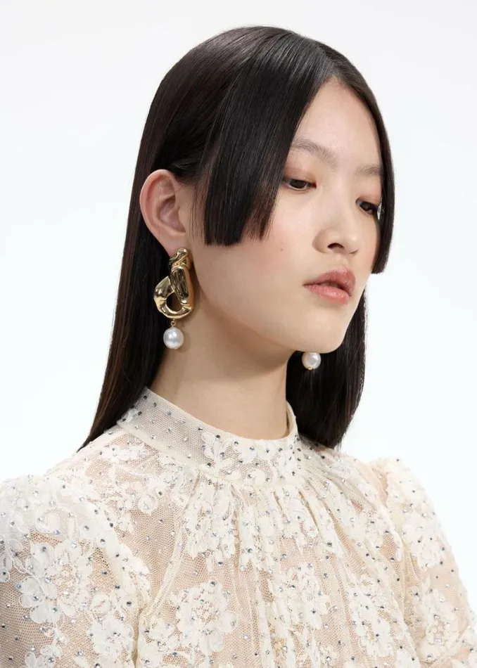 Self Portrait Accessories Gold Faux Pearl Drop Earrings 8211 Women