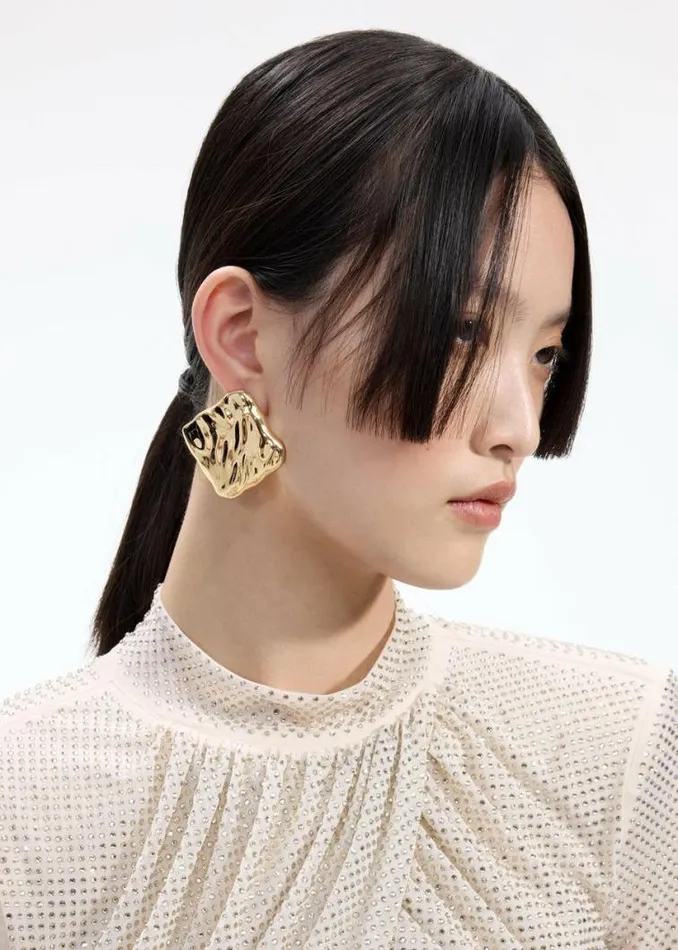 Self Portrait Accessories Textured Gold Square Earrings 8211 Women