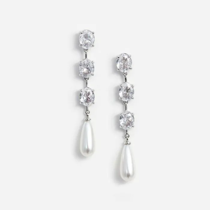 Self Portrait Accessories Tiered Crystal Pearl Droplet Earrings 8211 Women