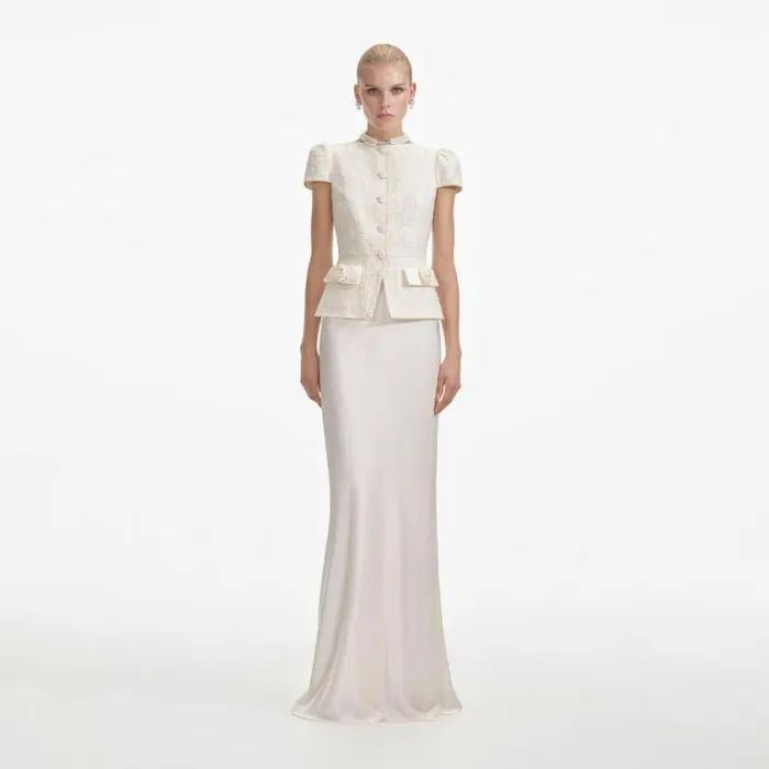Self Portrait Bridal Cream Boucle Bow Detail Maxi Dress 8211 Women