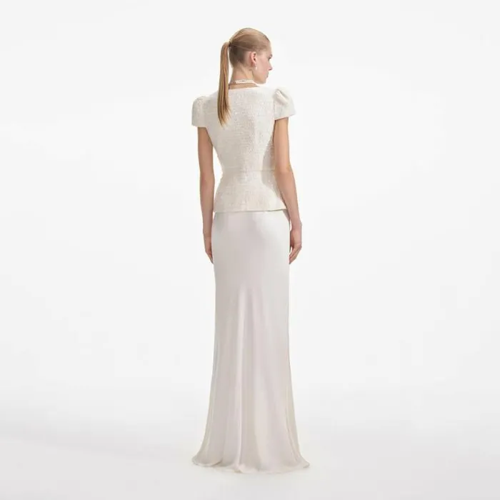 Self Portrait Bridal Cream Boucle Bow Detail Maxi Dress 8211 Women