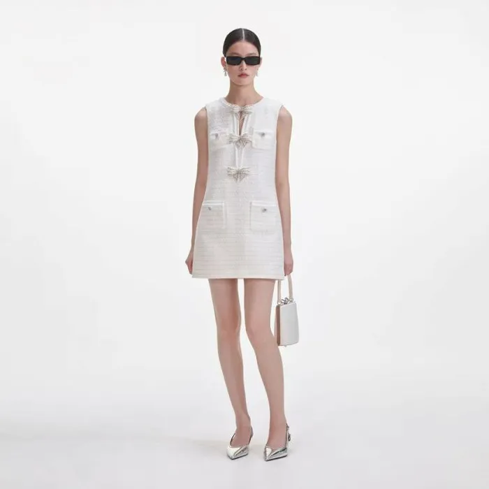 Self Portrait Bridal Cream Boucle Bow Mini Dress 8211 Women