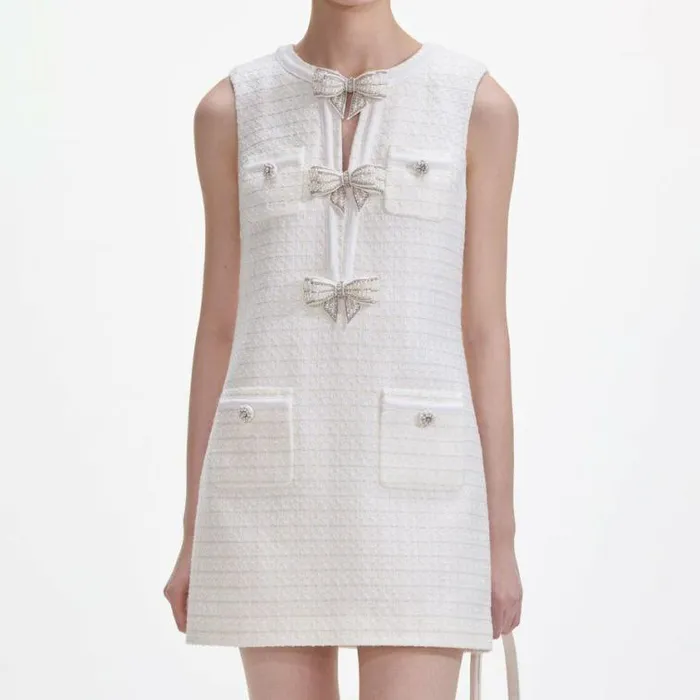 Self Portrait Bridal Cream Boucle Bow Mini Dress 8211 Women