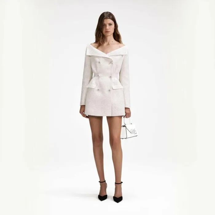 Self Portrait Bridal Cream Metallic Boucle Mini Dress 8211 Women