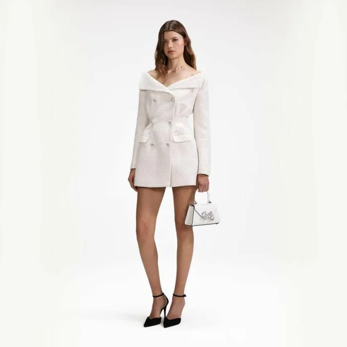 Self Portrait Bridal Cream Metallic Boucle Mini Dress 8211 Women Self Portrait Bridal Cream Metallic Boucle Mini Dress 8211 Women
