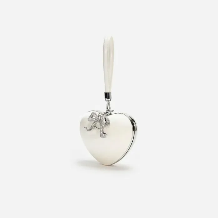 Self Portrait Bridal Cream Satin Top Handle Heart Clutch 8211 Women