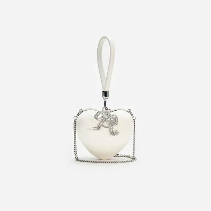 Self Portrait Bridal Cream Satin Top Handle Heart Clutch 8211 Women