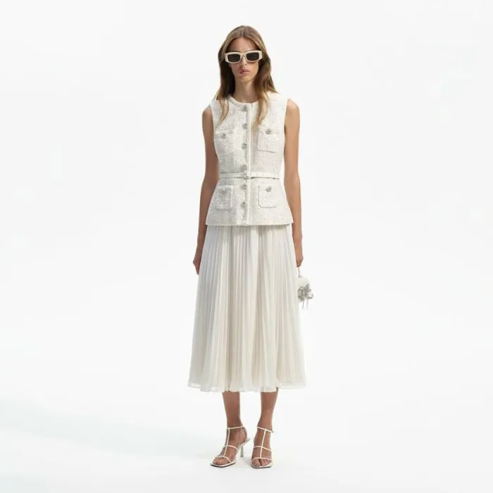 Self Portrait Bridal Cream Sequin Boucle Tailored Midi Dress 8211 Women