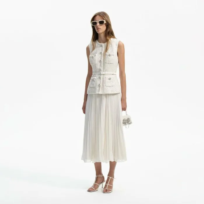 Self Portrait Bridal Cream Sequin Boucle Tailored Midi Dress 8211 Women