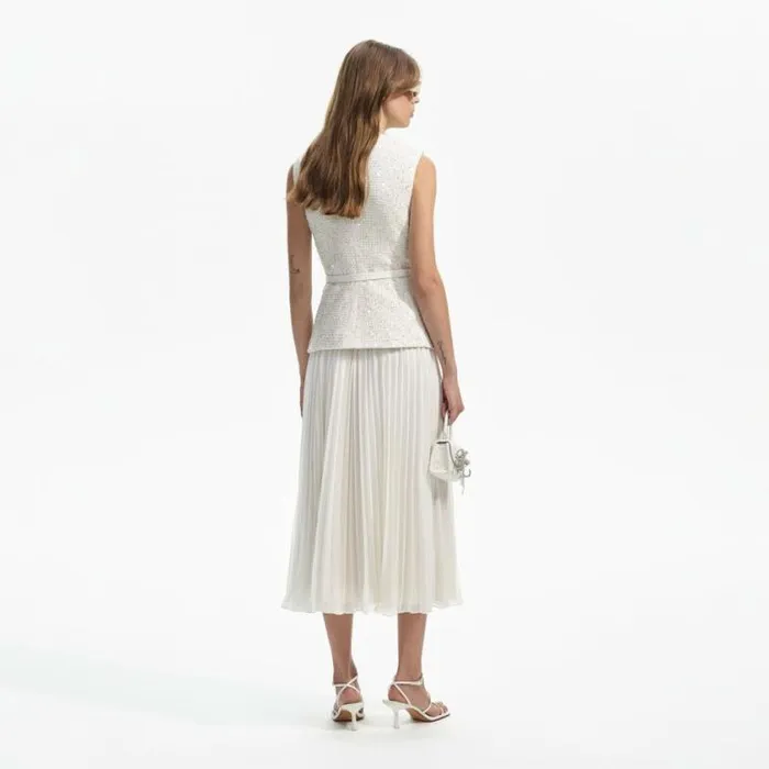 Self Portrait Bridal Cream Sequin Boucle Tailored Midi Dress 8211 Women