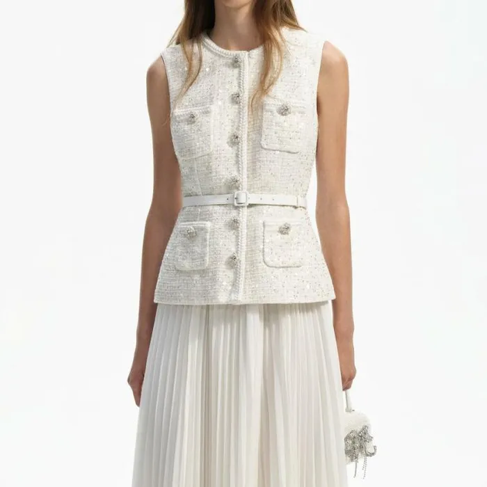 Self Portrait Bridal Cream Sequin Boucle Tailored Midi Dress 8211 Women