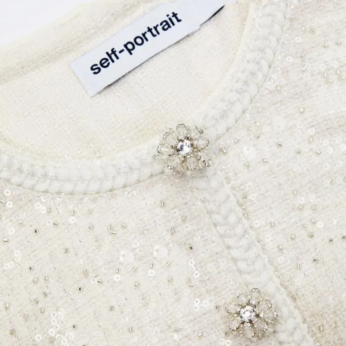 Self Portrait Bridal Cream Sequin Boucle Tailored Midi Dress 8211 Women