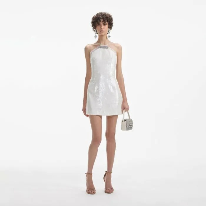 Self Portrait Bridal Cream Sequin Halter Mini Dress 8211 Women