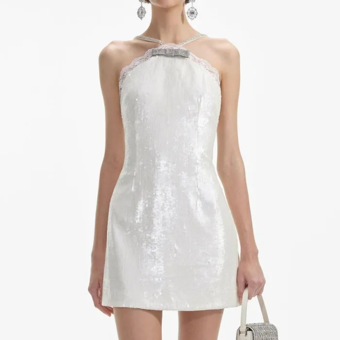 Self Portrait Bridal Cream Sequin Halter Mini Dress 8211 Women