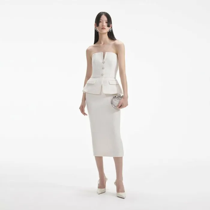 Self Portrait Bridal Cream Tinsel Boucle Bandeau Midi Dress 8211 Women