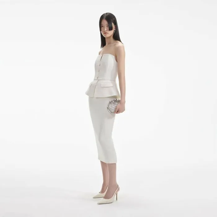 Self Portrait Bridal Cream Tinsel Boucle Bandeau Midi Dress 8211 Women