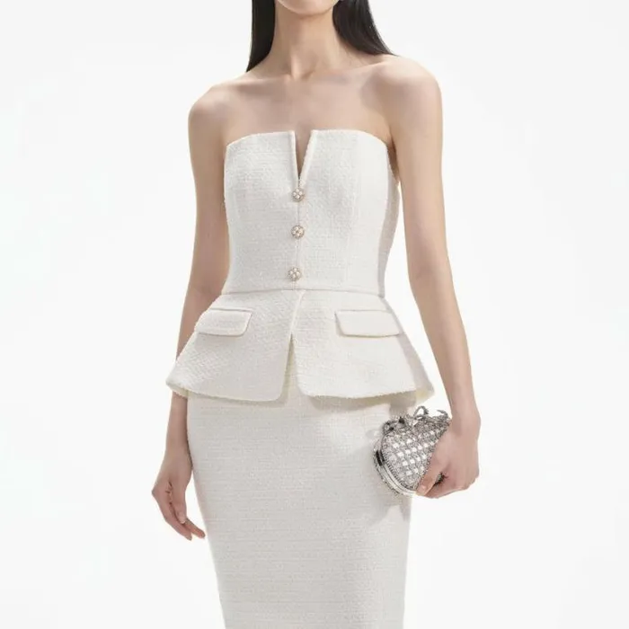 Self Portrait Bridal Cream Tinsel Boucle Bandeau Midi Dress 8211 Women