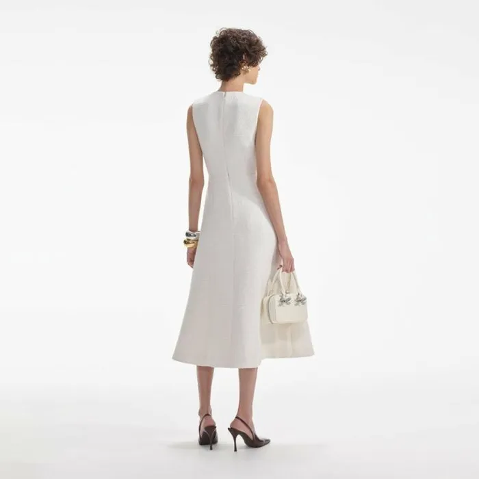 Self Portrait Bridal Cream Tinsel Boucle Buttoned Midi Dress 8211 Women