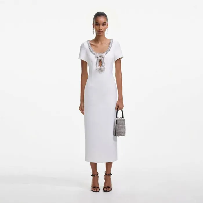 Self Portrait Bridal White Crepe Bow Midi Dress 8211 Women