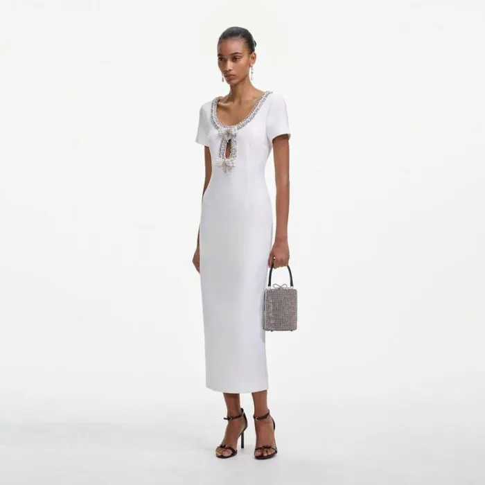 Self Portrait Bridal White Crepe Bow Midi Dress 8211 Women