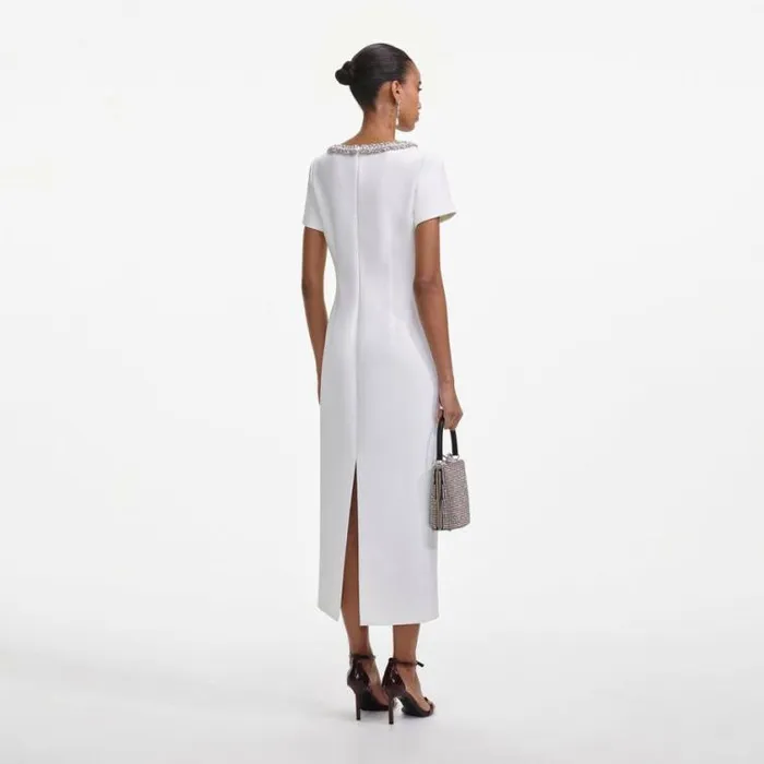 Self Portrait Bridal White Crepe Bow Midi Dress 8211 Women