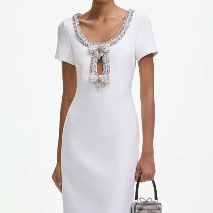 Self Portrait Bridal White Crepe Bow Midi Dress 8211 Women