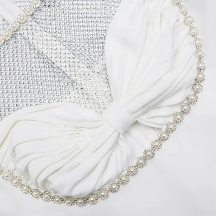 Self Portrait Bridal White Crepe Diamante Mesh Mini Dress 8211 Women
