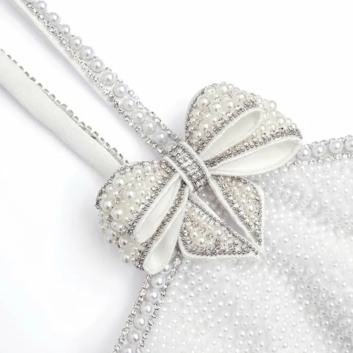 Self Portrait Bridal White Crepe Pearl Bow Mini Dress 8211 Women