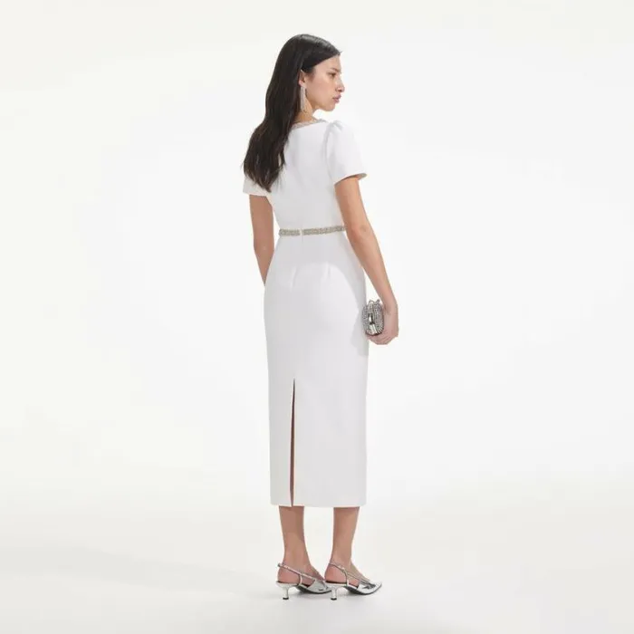 Self Portrait Bridal White Diamante Bow Trim Midi Dress 8211 Women