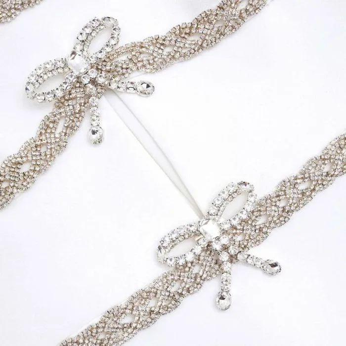 Self Portrait Bridal White Diamante Bow Trim Midi Dress 8211 Women