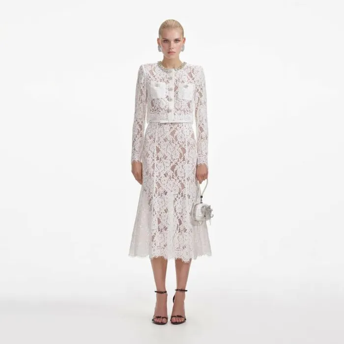 Self Portrait Bridal White Lace Embellished Midi Dress 8211 Women