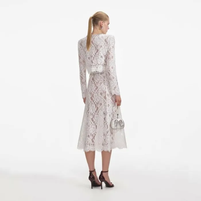 Self Portrait Bridal White Lace Embellished Midi Dress 8211 Women