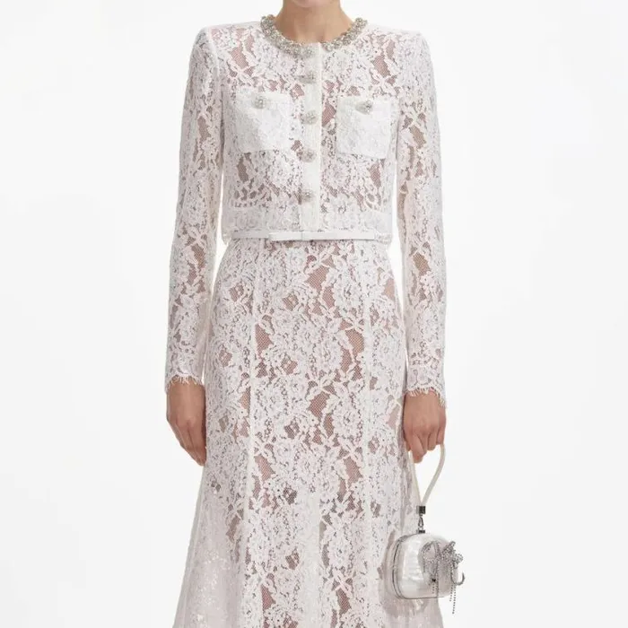 Self Portrait Bridal White Lace Embellished Midi Dress 8211 Women