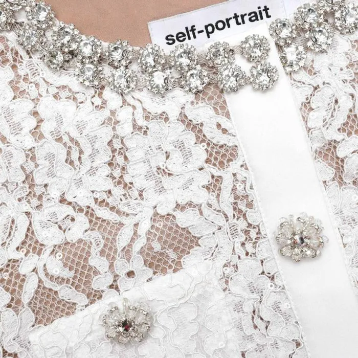 Self Portrait Bridal White Lace Embellished Midi Dress 8211 Women
