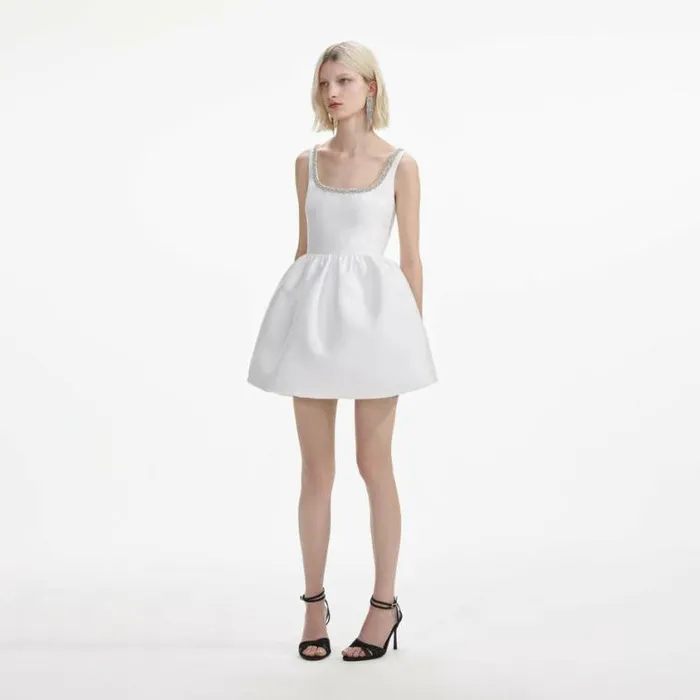 Self Portrait Bridal White Taffeta Diamante Mini Dress 8211 Women