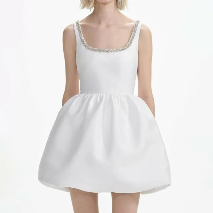 Self Portrait Bridal White Taffeta Diamante Mini Dress 8211 Women