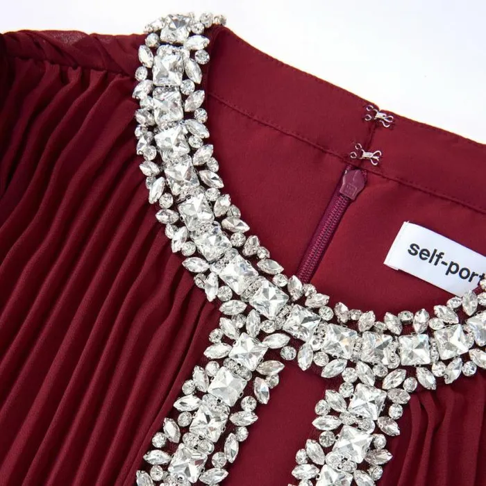 Self Portrait Bridesmaid Burgundy Chiffon Feather Midi Dress 8211 Women