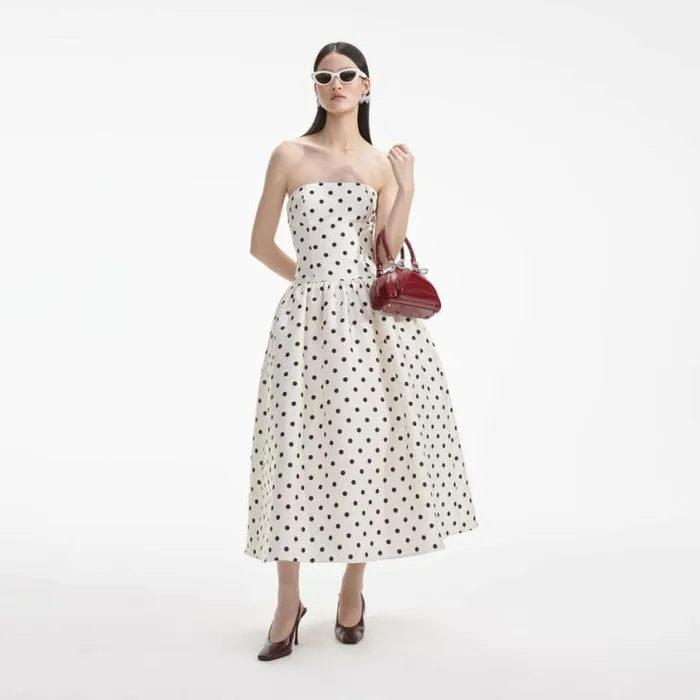 Self Portrait Bridesmaid Cream Polka Dot Taffeta Midi Dress 8211 Women
